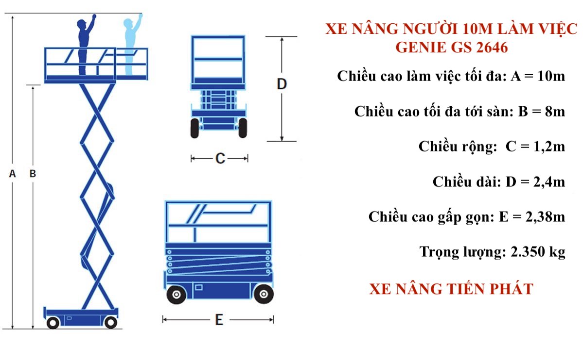 Cho thuê xe nâng người 8m sàn 10m làm việc JLG 2646 ES