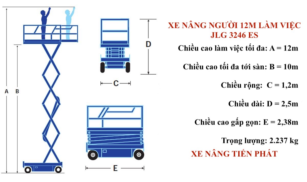 Cho thuê xe nâng người 12m làm việc JLG 3246 ES